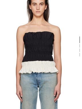 Women’s Two-Tone Ruffle Shirred Camisole - Black & Cream
